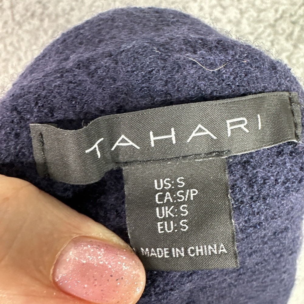 Tahari Women S Merino Wool Blend Wrap Jacket Navy Asymmetrical Toggle Coat - Picture 8 of 10